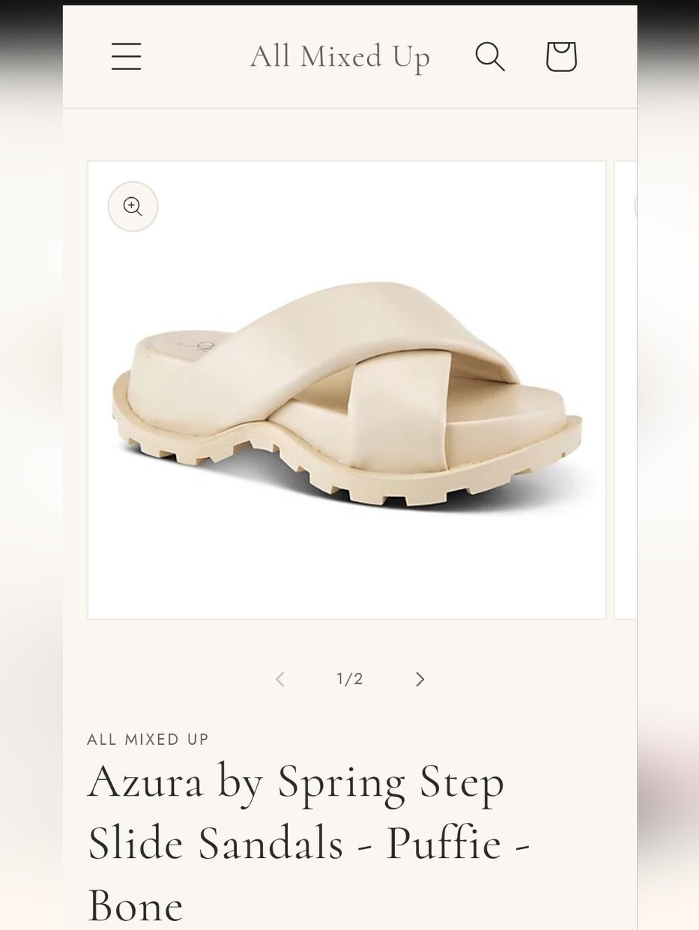 AZURA SZ 8 Spring Step Puffie Bone Neutral Ivory Crisscross Slide Sandals